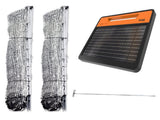 Solar fence energizer with two rolls of wire on a white background