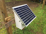 Cyclops Solar Fence Charger shock box with latch on post