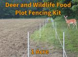Gallagher 3D Deer and wildlife food plot fencing kit with a deer in a field, text indicating 1 acre coverage.