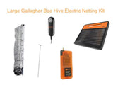 Gallagher Bee Hive Electric Netting Kit with solar panel, netting, and electronic devices on a white background.