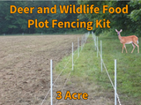 Gallagher Deer and wildlife food plot fencing kit with a deer in a field, text indicating 3-acre size.